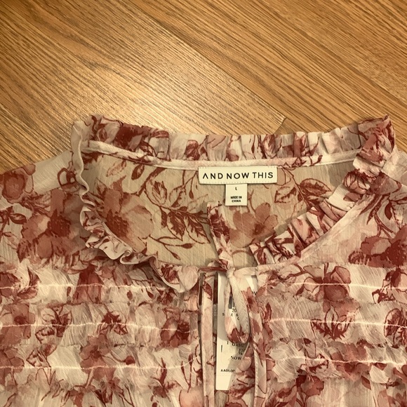 A New Day NWT Shear Cream Long Sleeve Tie Front Blouse - Picture 4 of 10